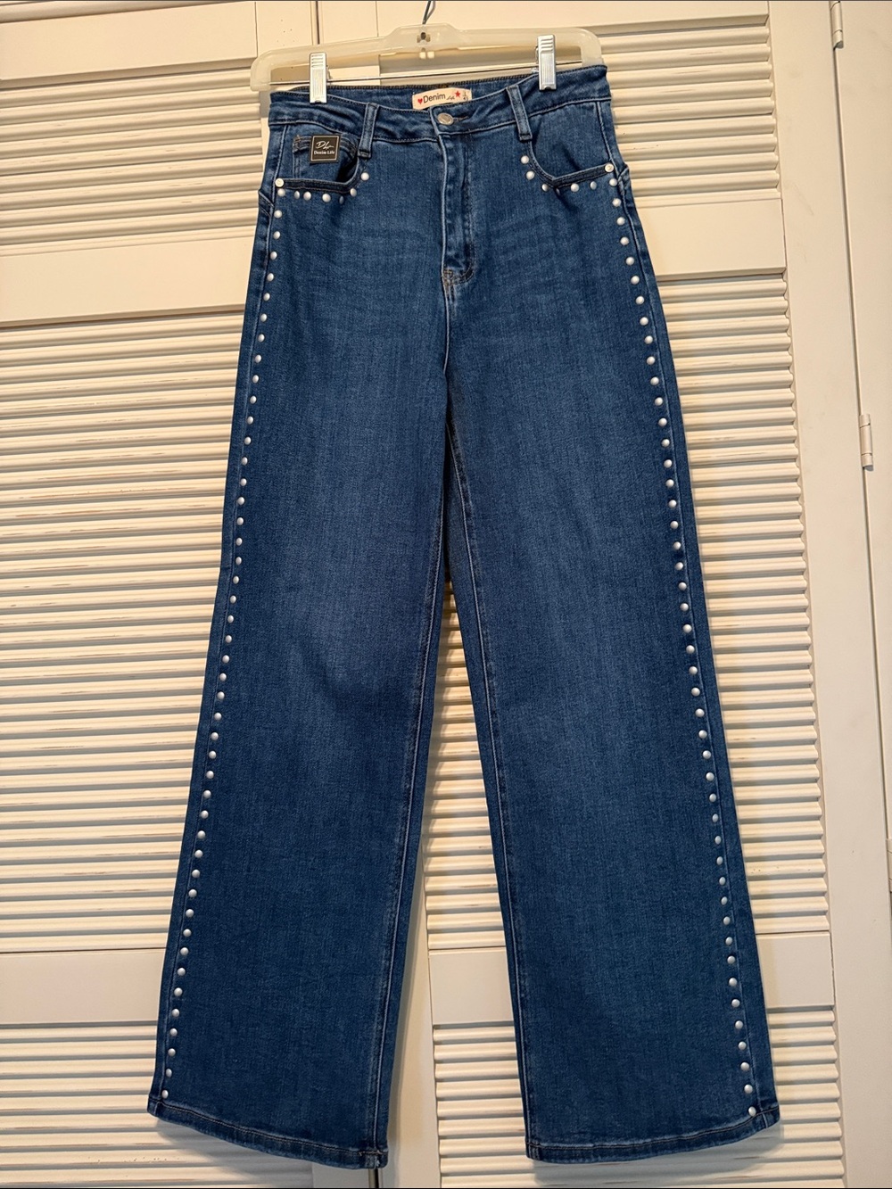 ShopEvelynne  Stud -Trim Wide Leg Jeans